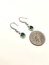 Sterling Silver Green Onyx Drop Dangle Stud Cluster CZ Paved Earrings