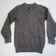 Vintage Military Wool Sweater Mens 36" x 27 Gray 3 Button Henley Thick Pullover