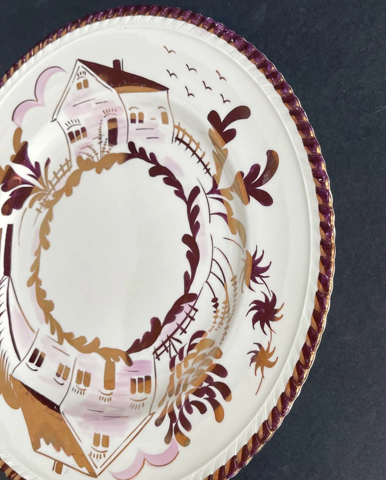 СЕРАЯ КЕРАМИКА Англия Медь Ручная Роспись Тарелка с Узором для Дома - Изображение 2 из 4