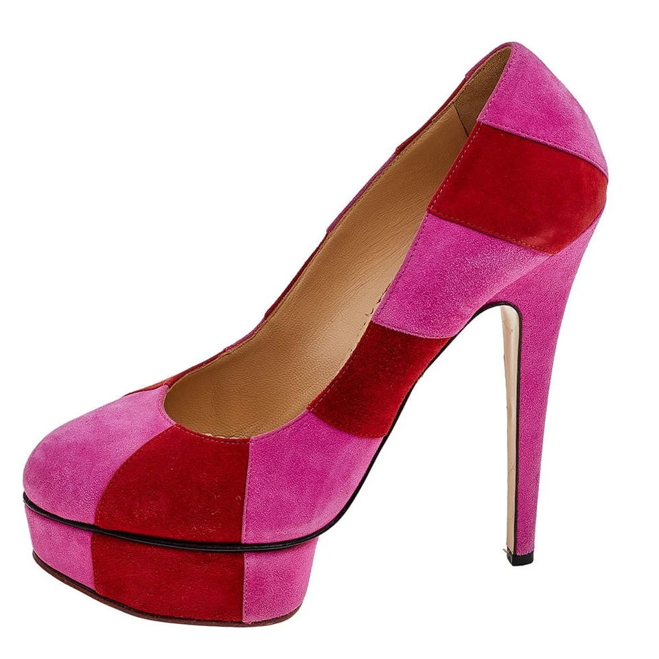 Charlotte Olympia PinkRed Suede Striped Priscilla Platform Pumps Size 38 - Imagem 2 de 4