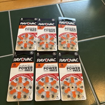 Lot Of 6 Rayovac Size 13 Hearing Aid Batteries (6 Pack) Exp:02/2029
