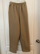 Women's Alfred Dunner Tan Pull-On Straight-Leg Pants SZ 10 Side Pockets -J4