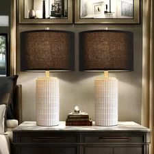 23'' Set of 2 Modern Ceramic Table Lamps, Minimalist Bedside Lamp, Rustic Nights