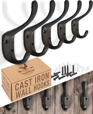 Rustic Cast Iron Coat Hooks 5 Pack - Wall Mounted Farmhouse Decorative Vint...