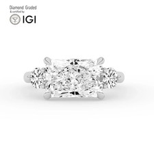 Radiant Diamond Trilogy Ring 18k White Gold Labgrown 4.60 Ct Solitaire