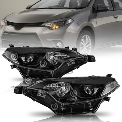 Black Headlights For 2014 2015 2016 Toyota Corolla C L LE  Headlamps 14-16 Pair