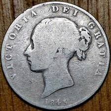 1845 Queen Victoria Young Head Half Crown Great Condition 13.4g Sterling Silver