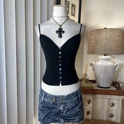 Plein Sud Lace Up Back Goth Grunge Button Up Corset Style Adjustable Top