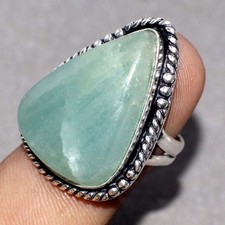 Aquamarine 925 Silver Plated Gemstone Handmade Ring US 8 Women Jewelry JW