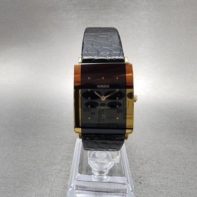 Rado Florence Tank Watch Men 24mm Black Dial Gold Tone Date