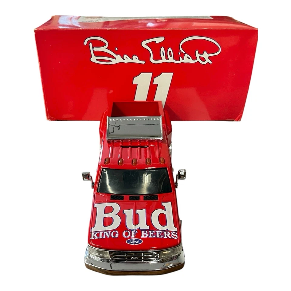 Bill Elliott 11 Budweiser Racing 1:24 Scale Ford F350 Dually Pickup Bank Action - Image 3 of 4