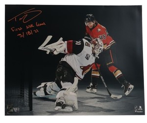 Trevor Zegras Anaheim Ducks Signed 16x20 Photo "First NHL Goal 3/18/21" Fanatics