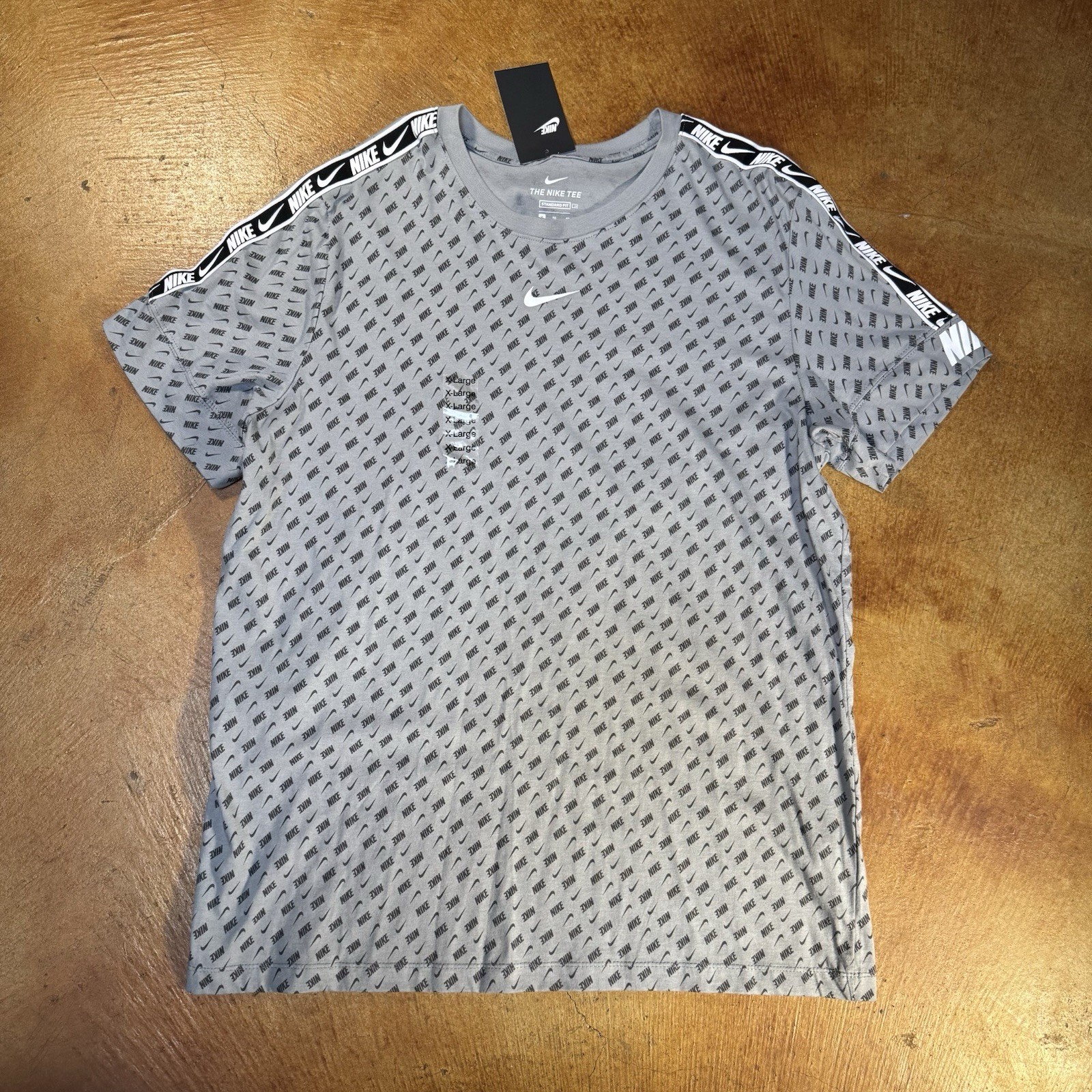 Nike Sportswear Gray Repeat All-over logo Print taping T-shirt Men’s XL 