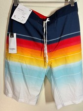 NWT Goodfellow Board Shorts Swim Trunks Retro Striped Summer Beach Men's Size 28