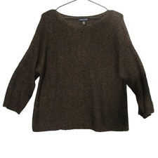 Eileen Fisher Sweater Womens S/P Bronze Metallic Shimmer Boat Neck Boxy