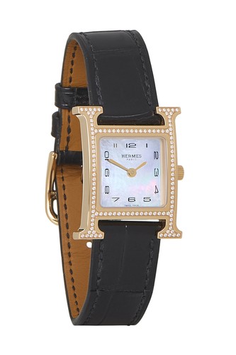 Hermès Black Crocodile Gold Heure H Watch Mini - WGACA