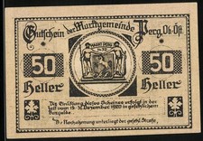 Notgeld Perg 1920, 50 Heller, Ortswappen, Blick auf die Kirche 