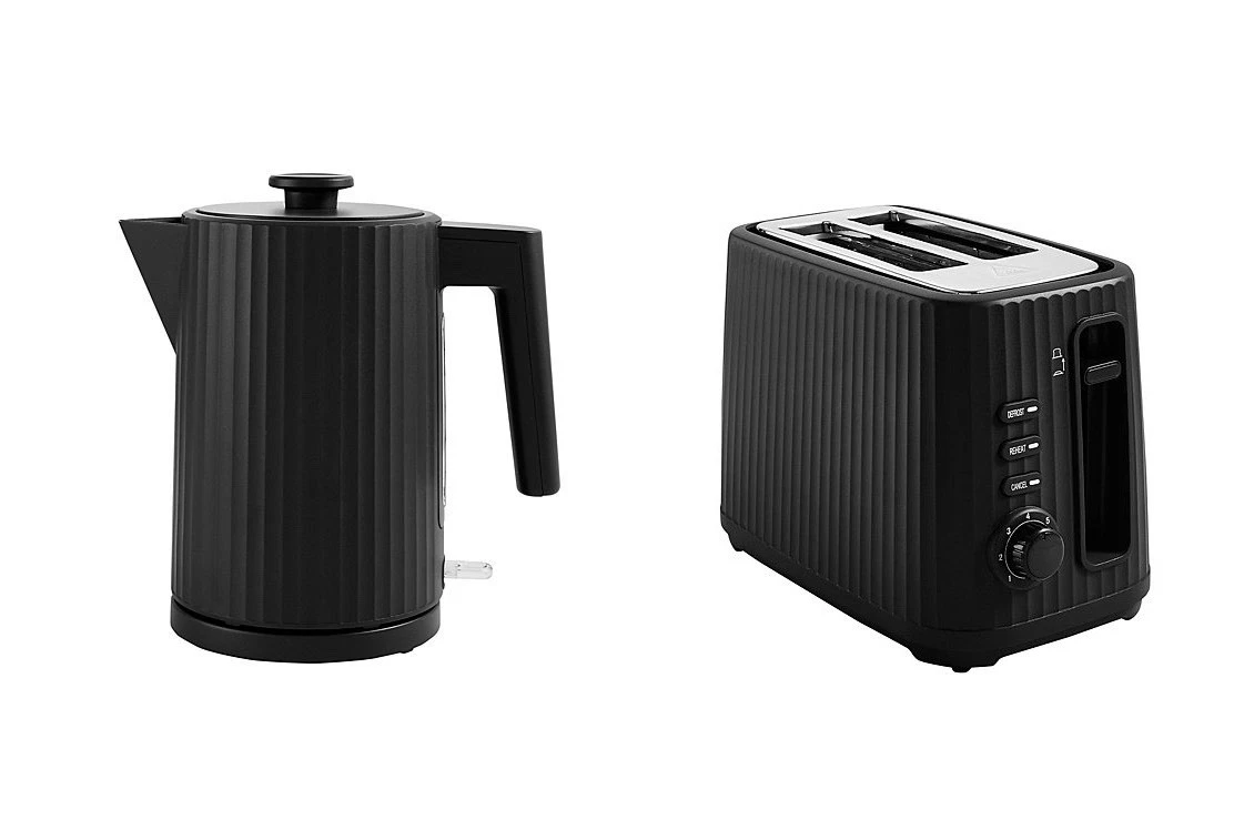 Ribbed Fast Boil Kettle 1.7L And 2 Slice Toaster Set BLACK - FAST DELIVERY 🚚