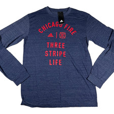 Adidas Mens L Heather Blue Chicago Fire FC MLS Pullover Long Sleeve T-Shirt NWT