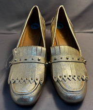 Gold Loafers Block Heel Franco Sarto Lauryn Women  s Size 7.5 Embellished NEW