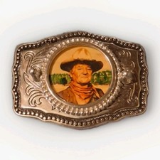Vintage John Wayne Commemrative Silver Plated Brass Belt Buckle USA Made A520
