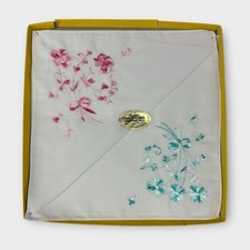 VTG NOS Set of 2 Handkerchief Embroidered Hankies Blue Pink Bows Permanent Press