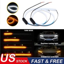 2 x 60CM Slim Amber Sequential Flexible LED DRL Turn Signal Strip for Headlight