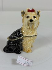 TREASURED TRINKETS YORKSHIRE TERRIER METAL ENAMEL TRINKET BOX ORNAMENT A/F