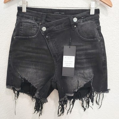 NEW Risen Black Distressed Shorts w/Asymmetrical Buttons Size M