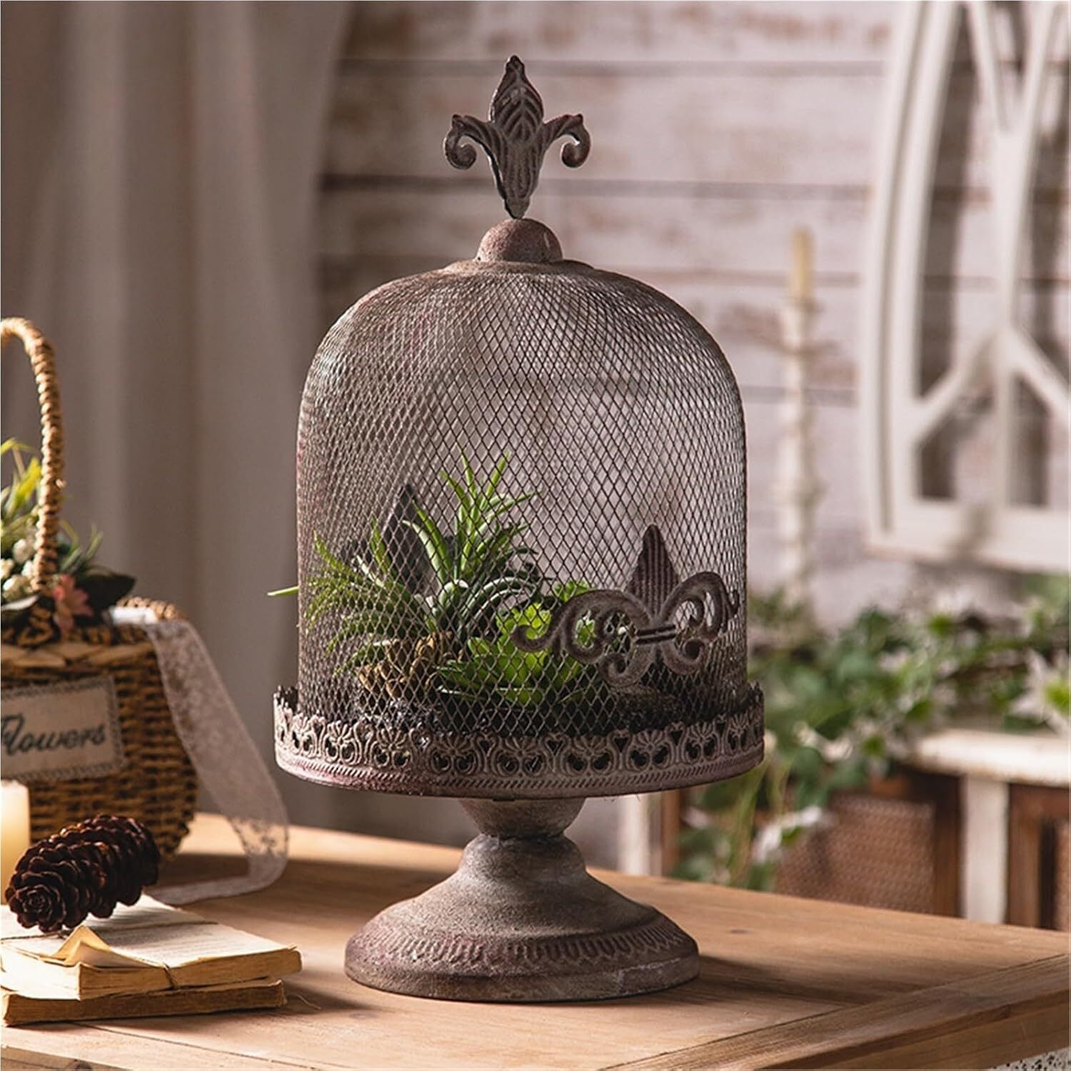 Wrought Iron Industrial Wax Candle Holder Retro Birdcage Candlestick Crafts 
