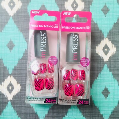 LOT Of 2 KISS imPRESS NAILS Press On Lil Drumr  Girl Black/Pink Animal