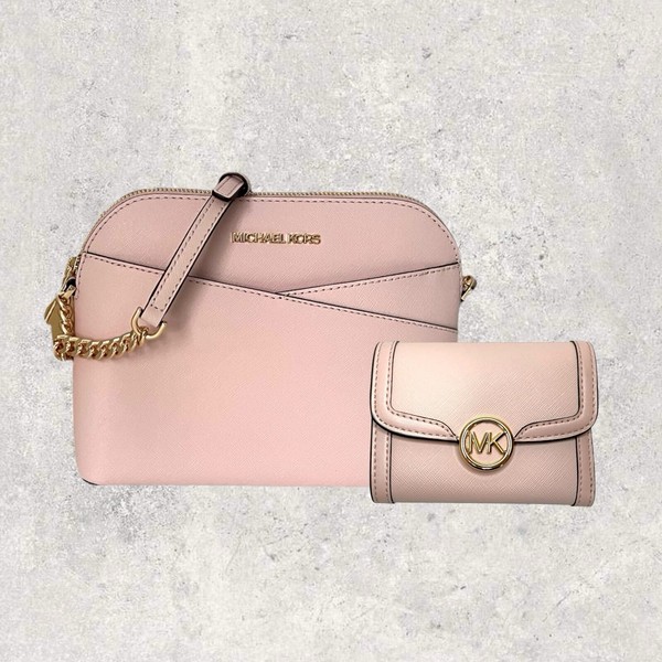 Michael Kors Mk Tasche Crossbody GeldböRse Jet Set Travel Leida Rosa Leder Neu-image