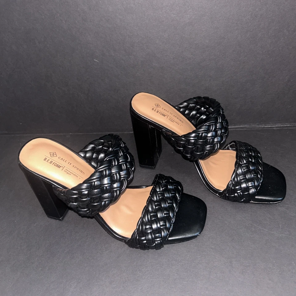NWOT Call It Spring Black Braided Block Heel Sandal Black Size 7 Square Toe - Image 2 of 4