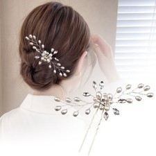Flower Wedding Hair Pins Bridesmaid Crystal Diamante Pearls Bridal Clips GripsJQ