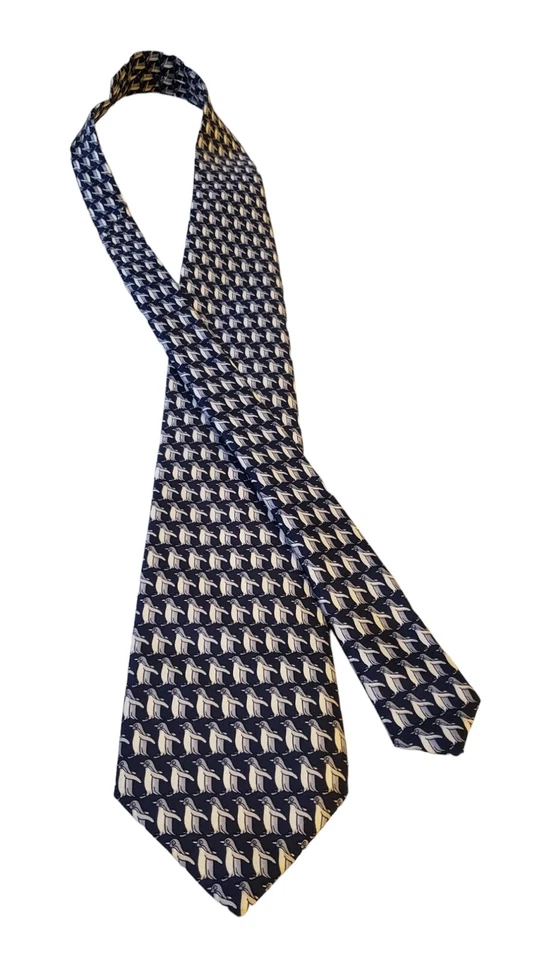 Corbata St Michael de Marks & Spencer pura seda azul pingüinos Reino Unido caprichosa Foto 4 de 4