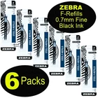 6 Packs 85512, Zebra F-Refills For F-301 Series, F-402, F-701, 0.7mm Black Ink