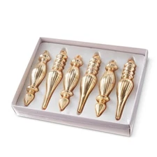 Raz Imports Set/6 Blown Glass finial ornaments in gold, 6.5" Tall, boxed NWT