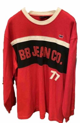 Bugle Boy Red White Striped Knit SHIRT BB Jeans Spellout Long Sleeved Men XL Y2K