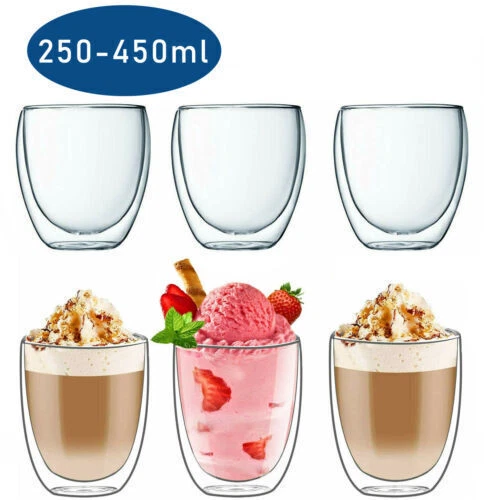 6X DOPPELWANDIGE THERMO GLÄSER 250,350,450ML LATTE MACCHIATO COCKTAIL KAFFEE TEE - Bild 2 von 17