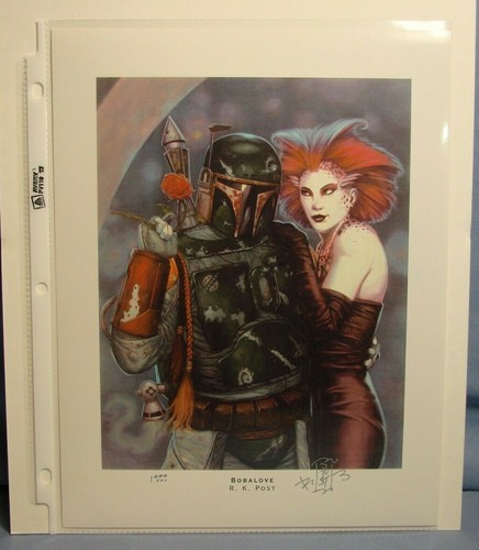 Artist R.K. POST Autographed Print STAR WARS BOBA FETT "BOBA LOVE" 8.5 x 11 L@@K