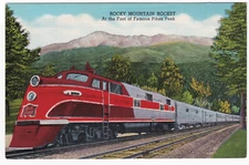 1940s TRAIN Postcard ROCKY MOUNTAIN ROCKET Pikes Peak Rock Island Railroad PC 