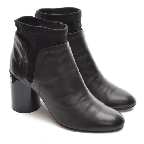 Bottes femmes à talons rondins de designer DROMe 40/9,5 cuir noir daim chaussures - Photo 1 sur 8