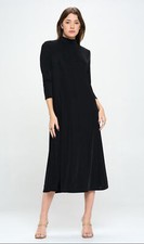 JOSTAR MOCK NECK 3/4 SLEEVE LONG DRESS Poly Spandex Slinky Knit BLACK 777BNQ M L