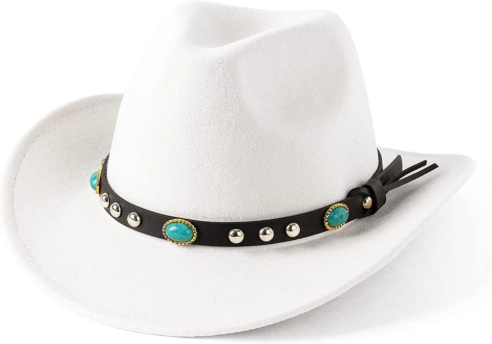 Cowboy, Cowgirl Hat, Western Style, Turquoise Strap, Men Women Retro Wide Brim - Image 3 of 4