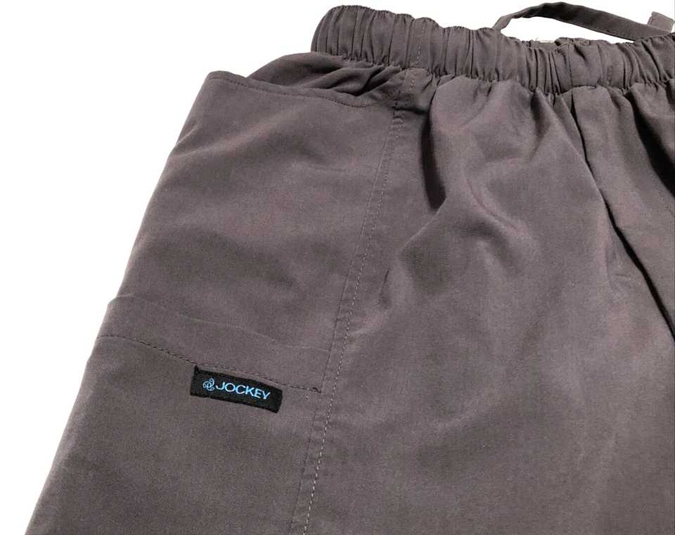 Pantalones Médicos Jockey Para Hombre Pequeños Gris Parte Inferior Bolsillos Logo Cremallera Cordón Foto 3 de 4