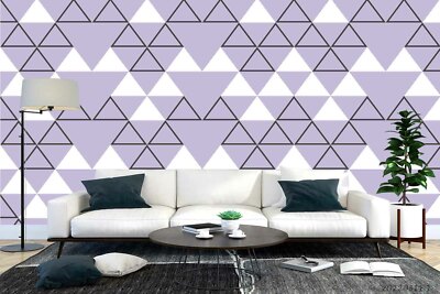 3D Geometric Triangle Purple White Self-adhesive Removable Wallpaper Murals Wall