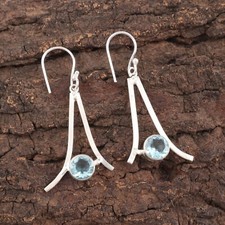 Blue Topaz Gemstone 925 Sterling Silver Earring Handmade jewelry Earring Gift