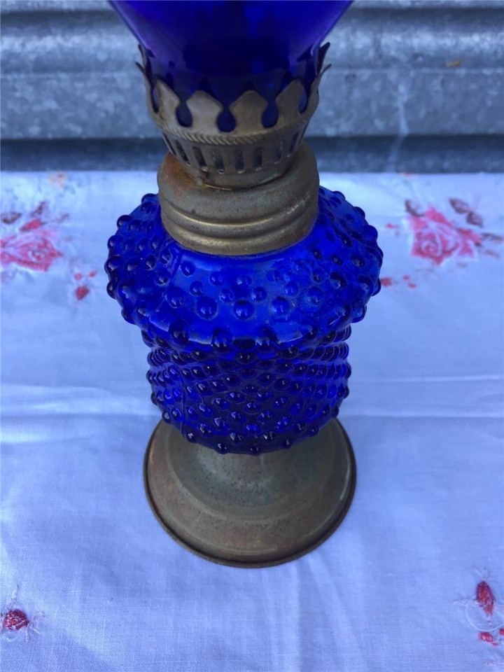 Vintage Cobalt Blue Hobnail Glass 1950/60s Kerosene / Oil Lamp . eBay