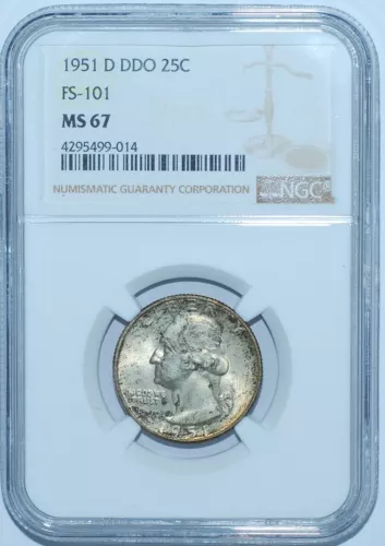 1951 D NGC MS67 FS-101 DDO Doubled Die Obverse Washington Silver Quarter
