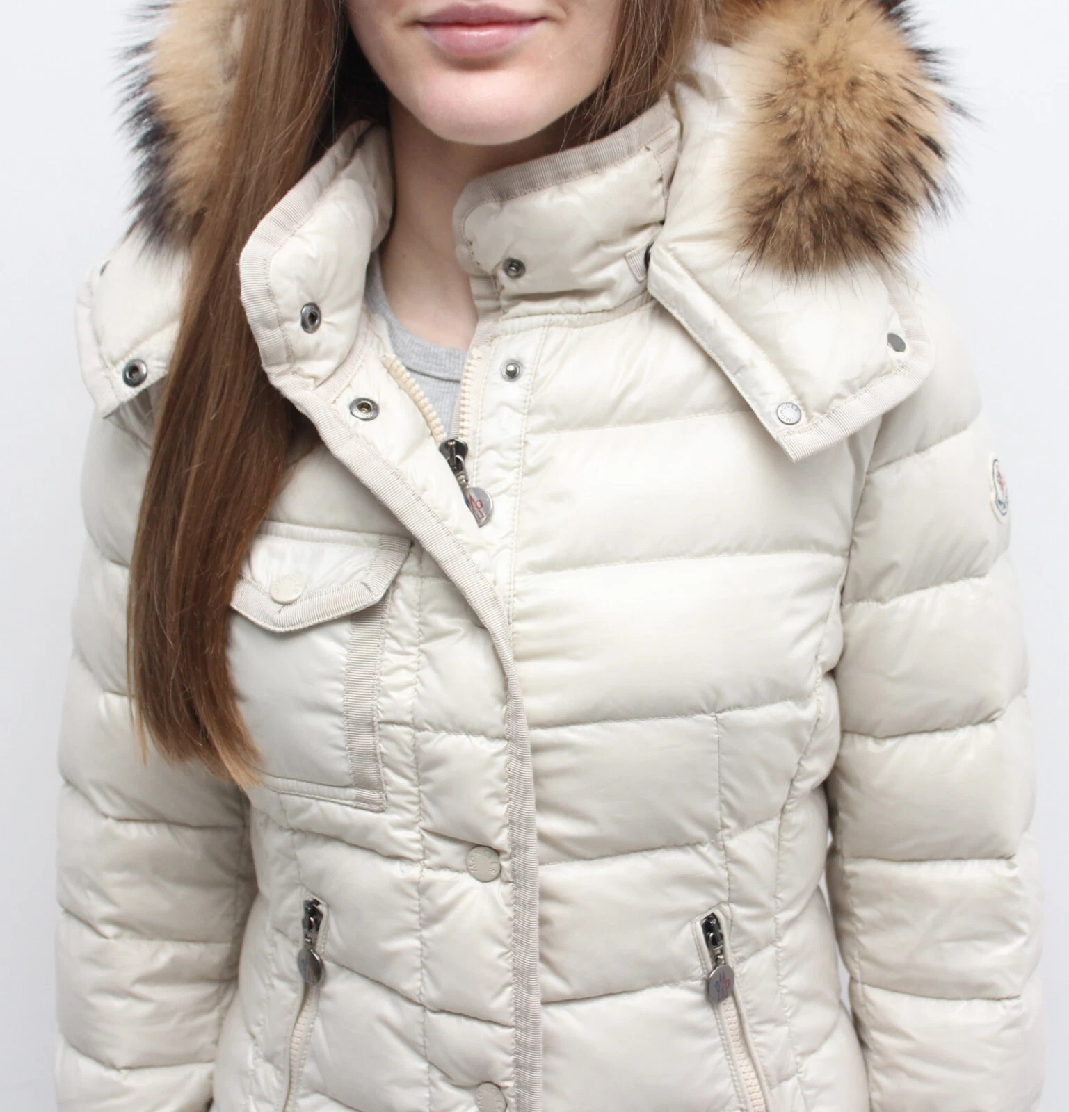 Giubbotto piumino trapuntato donna MONCLER Armoise con cappuccio bordo vera pelliccia taglia 1 S